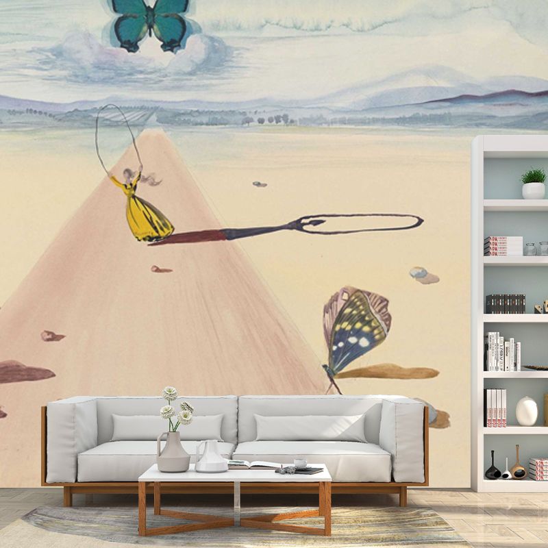 Beige Road with Butterflies Mural Stain-Resistant Wall Decor for Ceiling, Made to Measure
