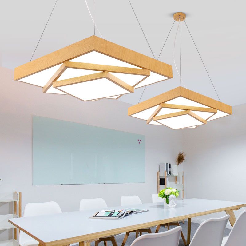 Luce a sospensione a led quadrata a livello Light MODER MODER MODER MODERY OFFICE IN LIGHT LEGNO