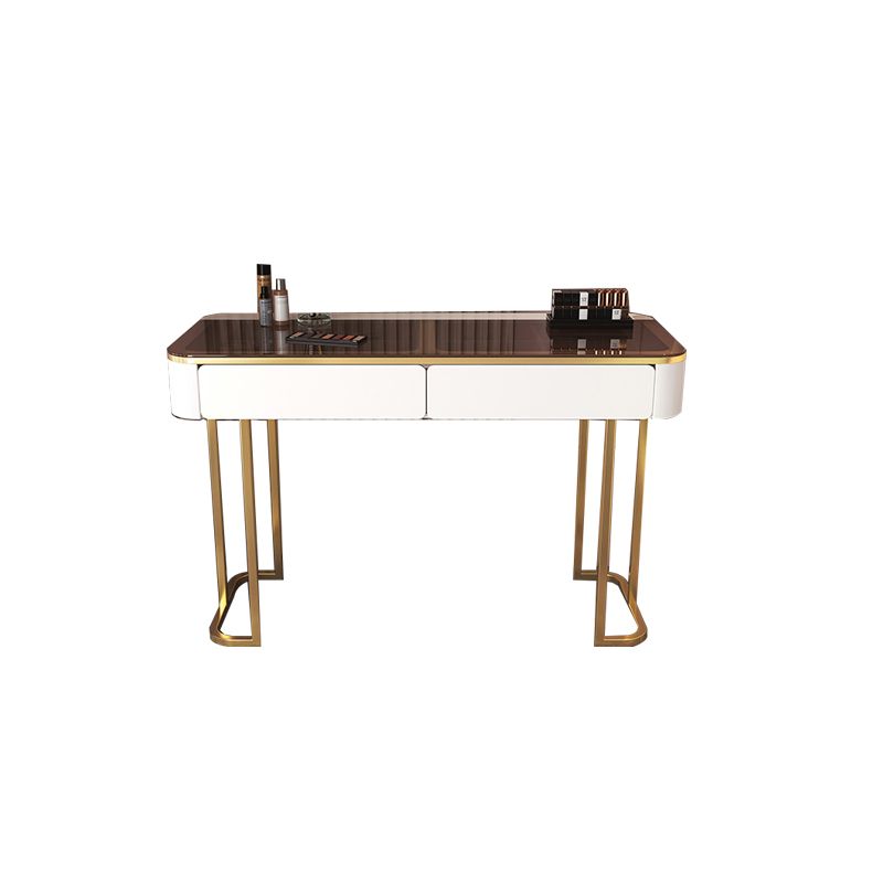 Glass Top Make-up Vanity Wood Dressing Table with  Storage Drawers