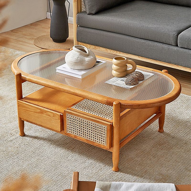 4 Legs Coffee Table with Shelf Modern Glass Top Cocktail Table