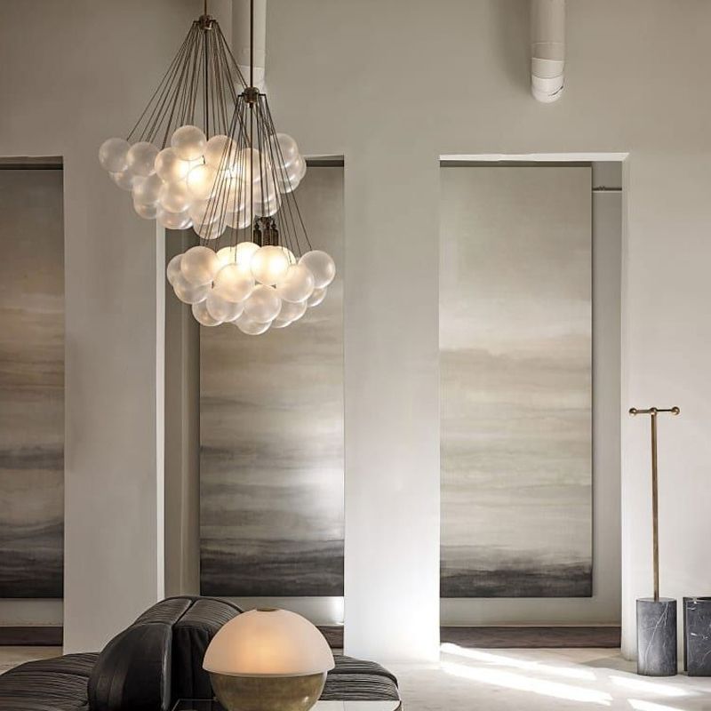 Metal Chandelier Light Fixtures Modern Globe Hanging Pendant Lamps with White Glass Ball