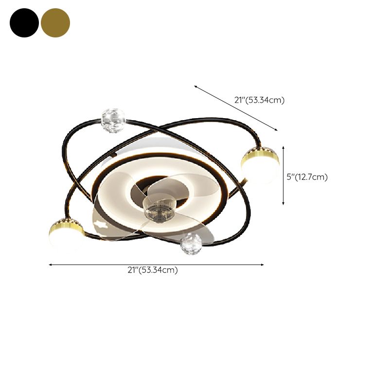 3-Blade Metallic Ceiling Fan Children Black/Golden Fan with Light for Foyer