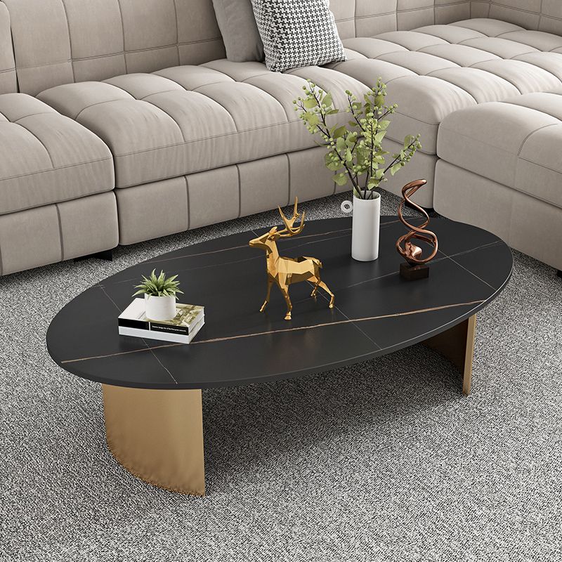 Glam Slate Coffee Cocktail Table Oval Cocktail Table for Living Room