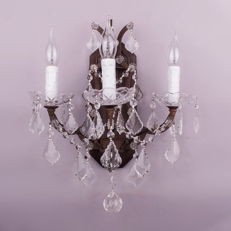 Candelabra Light Light Modern Teardrop Crystal 3 Luces de pared blanca Luz de montaje con óxido