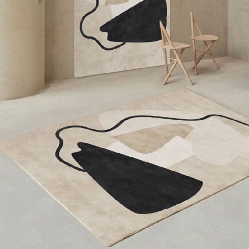 Apricot Tone Casual Rug Polyester Carpet Abstract Lines Indoor Rug Non-Slip Backing for Living Room