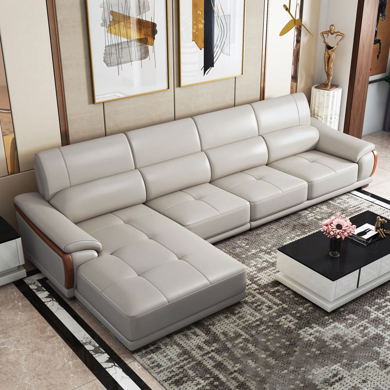 141.73" Wide L-shape Sectional Genuine Leather Pillow Top Arm Sectional