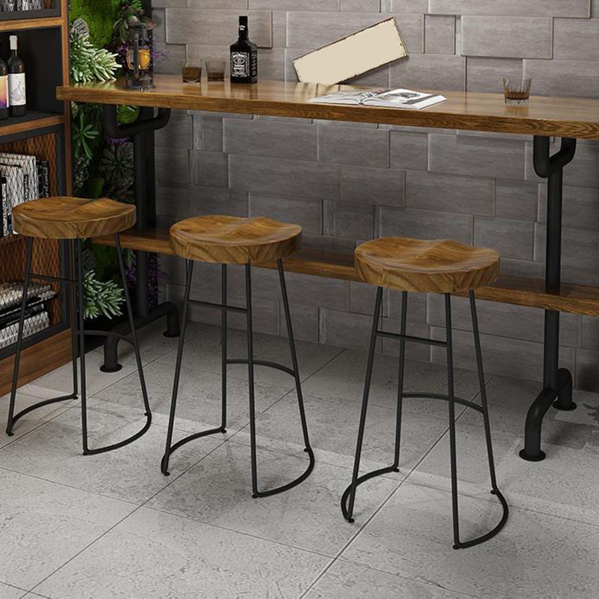 Contemporary Backless Dining Stools Solid Wood Bar Stools with Footrest