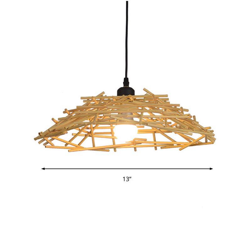 13 "/18" breites Holz Vogel Nest Suspension Anhänger Leichte Japanisch 1 Glühbirne Bambus Hängende Lampe für Schlafzimmer Esszimmer