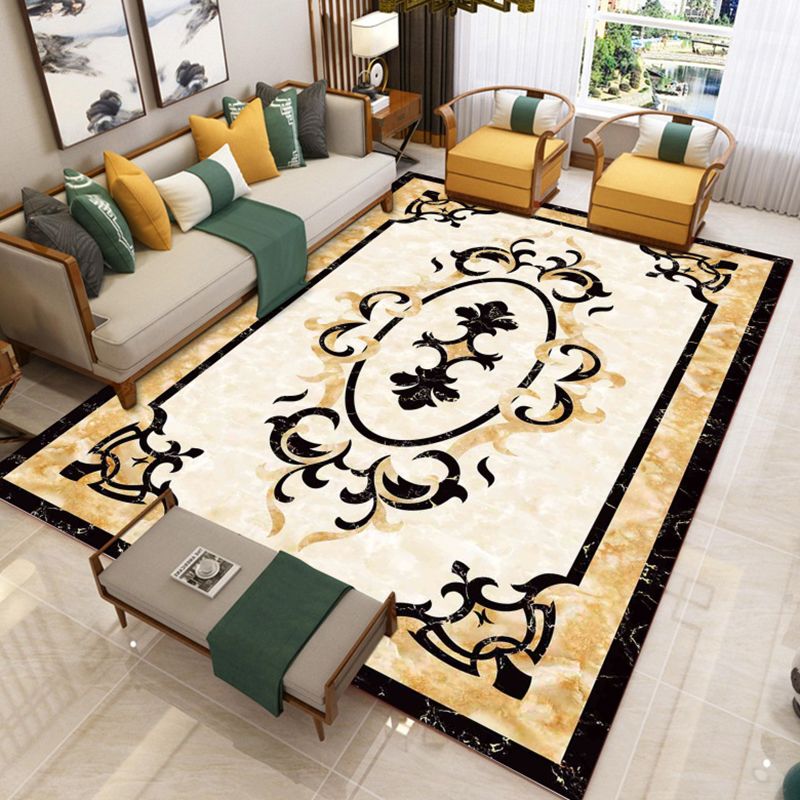 Trendy Living Room Rug Multicolor Flower Printed Area Carpet Synthetics Non-Slip Backing Stain-Resistant Indoor Rug