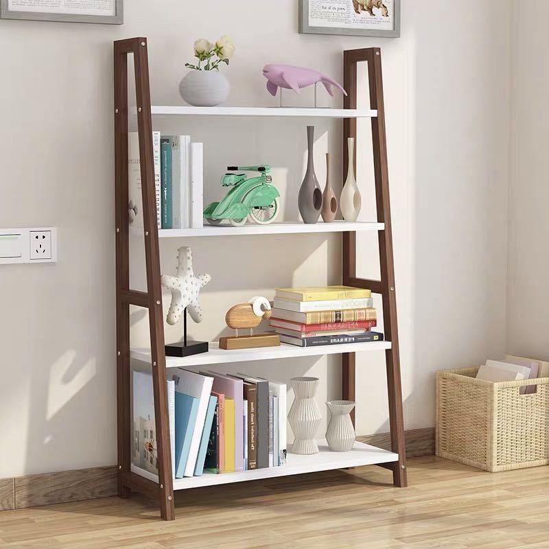 Modern Ladder Vertical Bookshelf Open Wooden Shelf Bookcase for Study Room