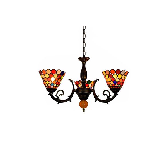 Buntes Glockenhängebersuder leichter Vintage Buntglas 3 Lichter invertierter Kronleuchter für Esszimmer