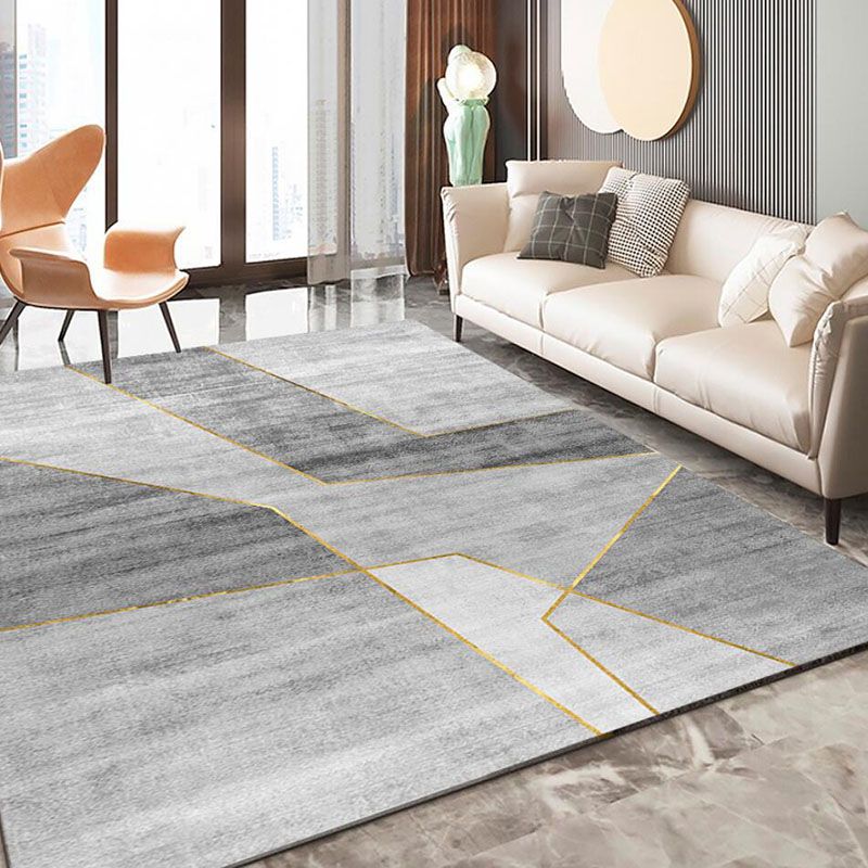 Light Grey Modern Rug Polyester Graphic Rug Washable Indoor Rug for Home Decor