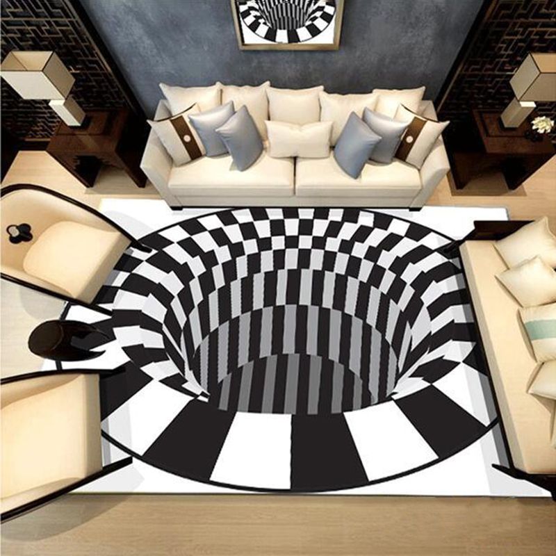 Black Modern Rug Polyester Graphic Rug Stain Resistant Rug for Drawing Room