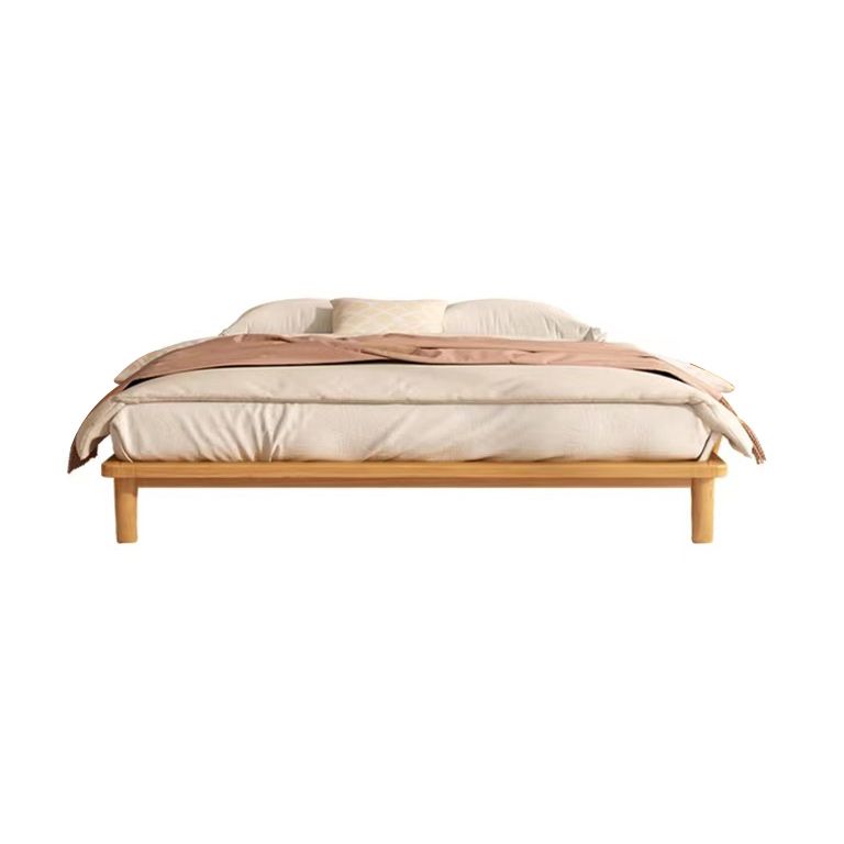 Solid Wood Platform Bed Scandinavian Low Profile Bed Frame in Brown