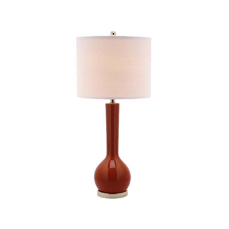 Lampada da tavolo a cilindro in tessuto modernista a 1 testa rossa/bianca piccola lampada da scrivania per sala da pranzo