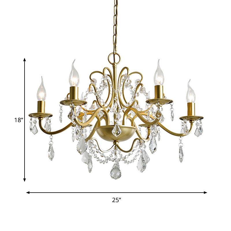 6 hoofden hangen kroonluchter traditionele kandelabra kristalwater druppels hangende lamp in goud