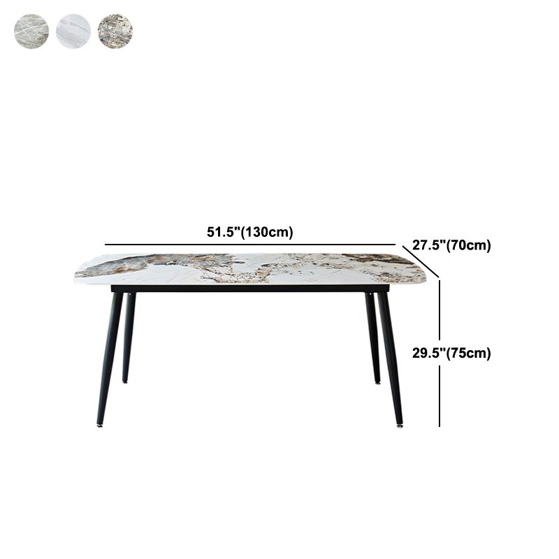 Matte Finish Stone Rectangular Dining Table 4 Legs Furniture with Steel Base