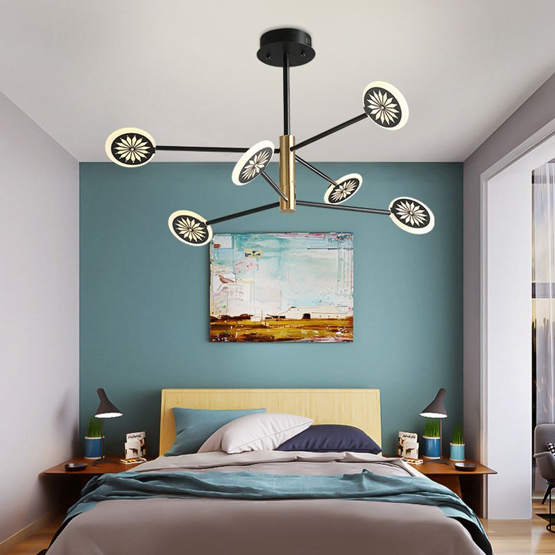 Sputnik Metal Pendant Light Contemporary 6/8 Heads Black Hanging Chandelier Light for Living Room