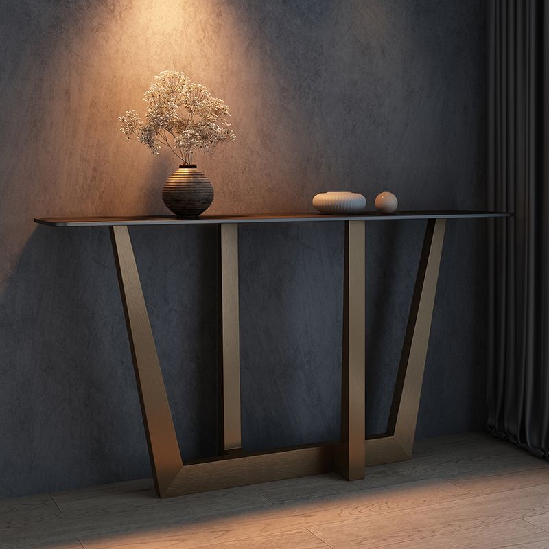 Glam Stone Console Table Rectangle Golden Console Sofa Table for Hall