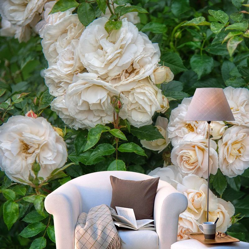 Rose Bush Mural Wall Covering for Living Room Decorative Mildew Resistant Wallpaper