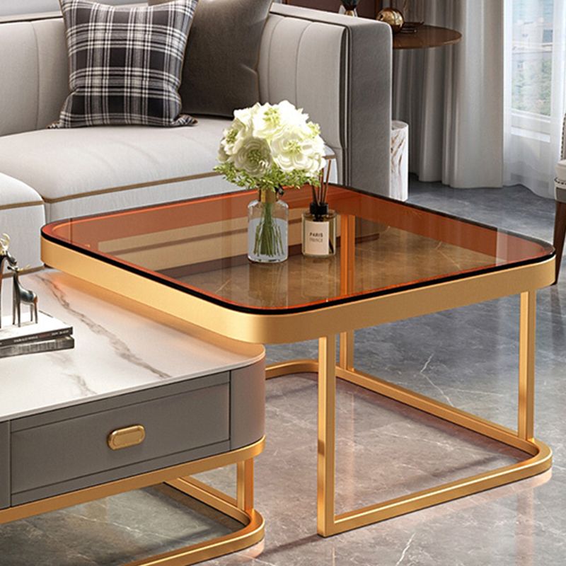 Modern Coffee Table Glass Top Square Nesting Coffee Table Set