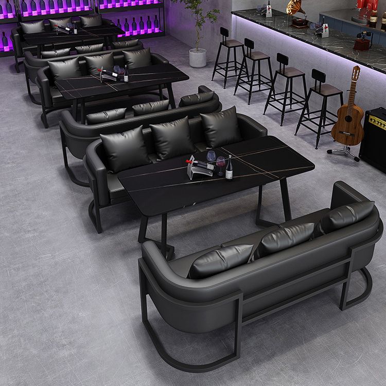 Industrial Dining Table Black Sintered Stone Table with Metal Base for Dining Room