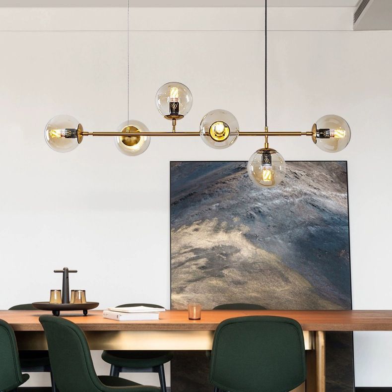 Linear Pendant Lighting Minimal Glass 6 Lights Chandelier Lighting in Black