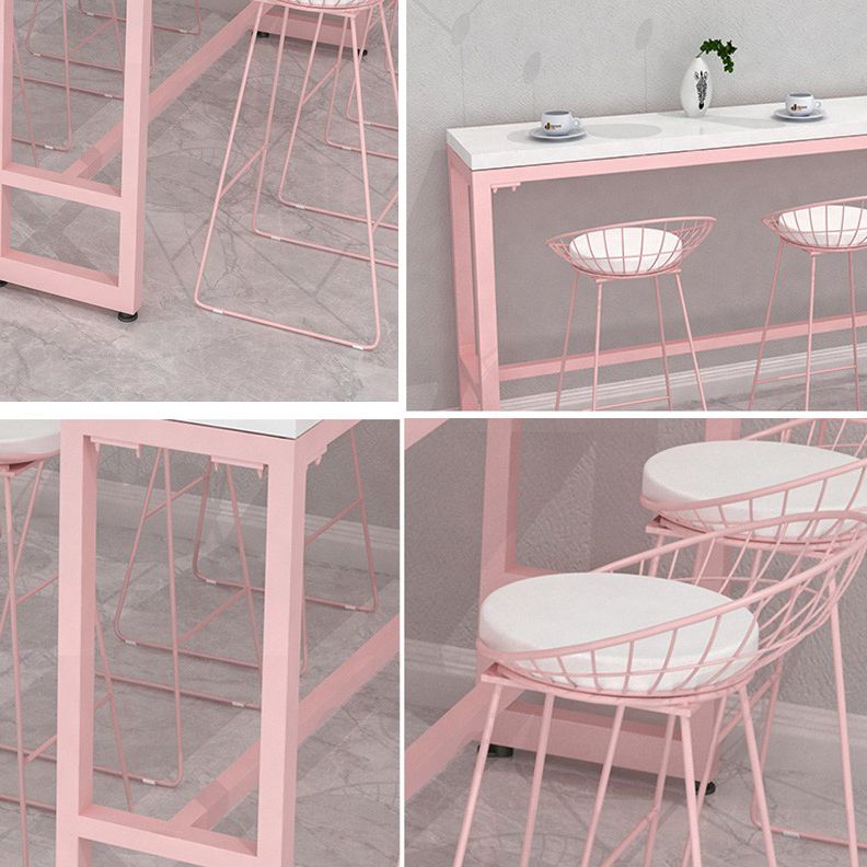 Modern 1/5 Pieces Bar Table Set Rectangle Stone Counter Table with High Stools for Cafe