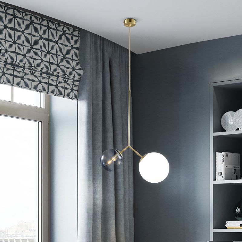Lampada a ciondolo sfera di vetro sfera 2 luci lampadario contemporaneo in oro per bagno camera da letto