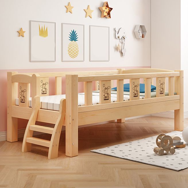 Glam Style Nursery Crib Nature Pine Wood Nursery Crib with Mattress and Guardrail