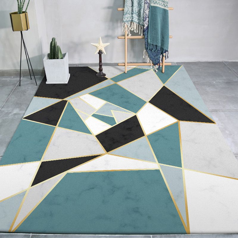 Simple Geometric Pattern Rug Green and Black Polyester Rug Washable Area Carpet for Drawing Room