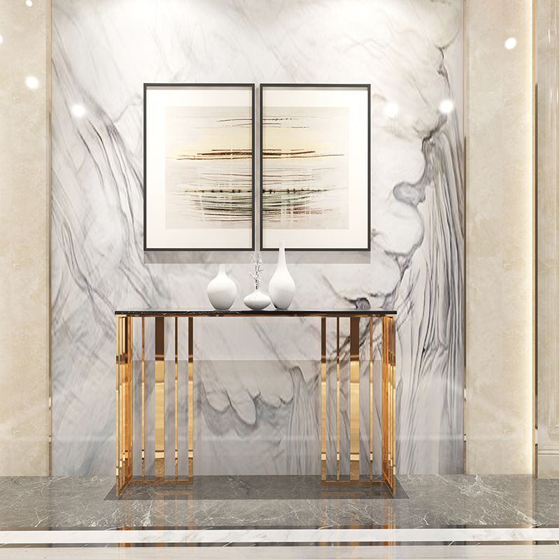 Glam Console Table Marble Rectangle Accent Table in Gold , 31.5 inch High
