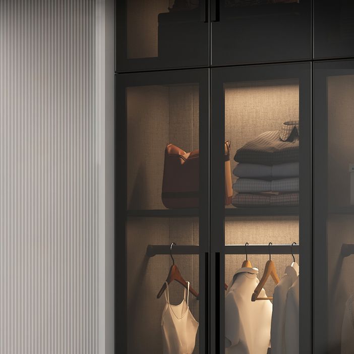 Black Glass Wardrobe Armoire Modern Style Wardrobe for Bedroom