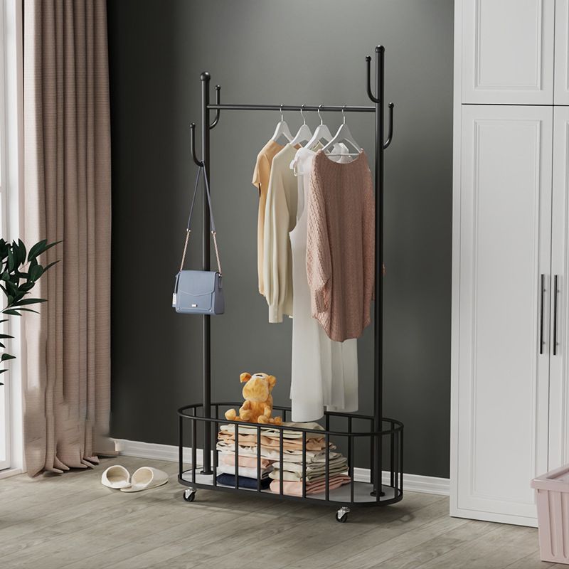 Classic Metal Clothes Hanger Basket Storage Free Standing Coat Rack with Castors