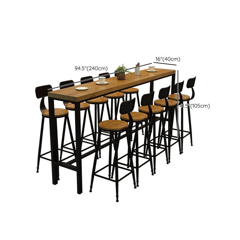 Wood Top Bar-height Table Black Legs and Metal Base Bar Table for Living Room