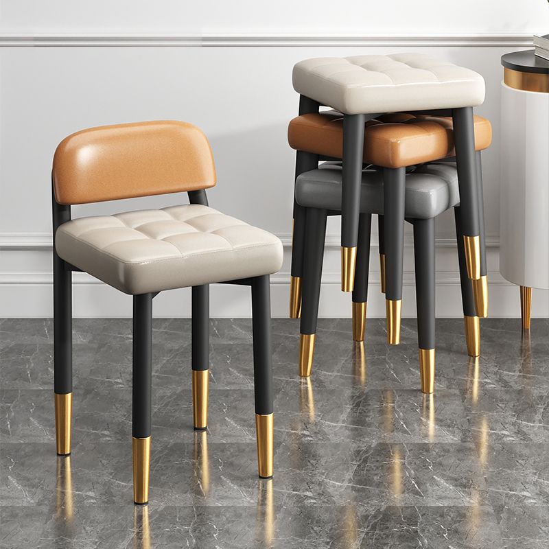 Modern Armless Backrest Cushion Chair with Metal Legs for Dining Room