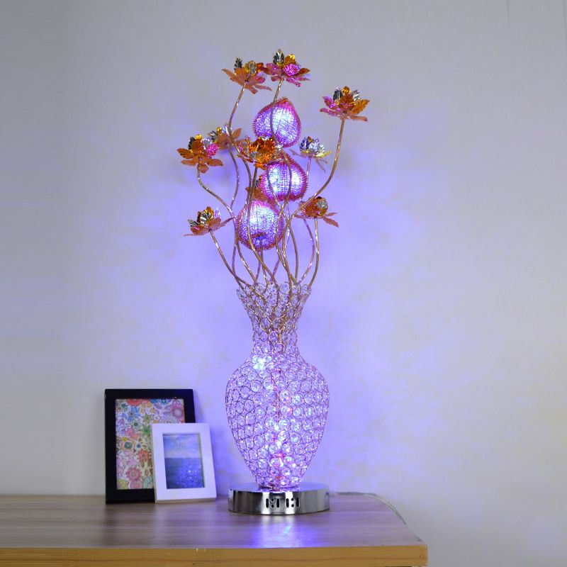 Gold LED Table Lighting Art Decor Crystal Embedded Pineapple-Like Blossom Nightstand Lamp