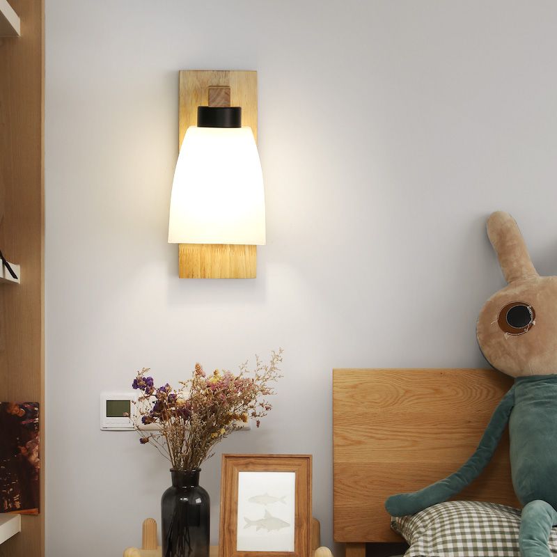 Wood Geometric Wall Light Nordic White 11.5" Wide Wall Sconce for Living Room