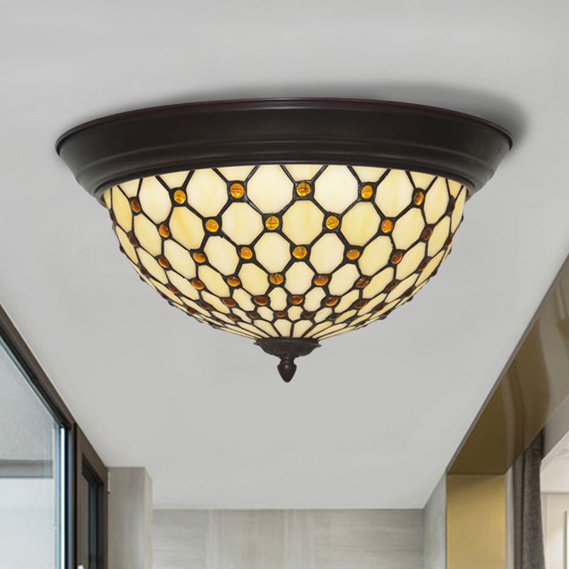 Beige Netting Flush Mount Lamp Baroque Handcrafted Glass LED Ceiling Flush Light Fixture