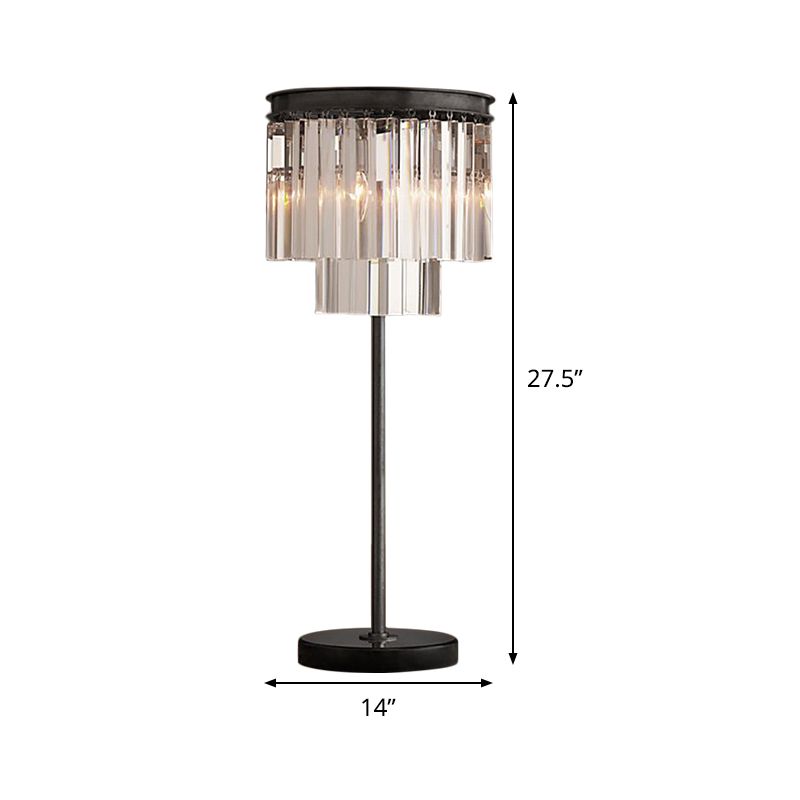Simplicity Cylinder Shape Table Lamp Hand-Cut Crystal 3 Bulbs Reading Book Light in Black
