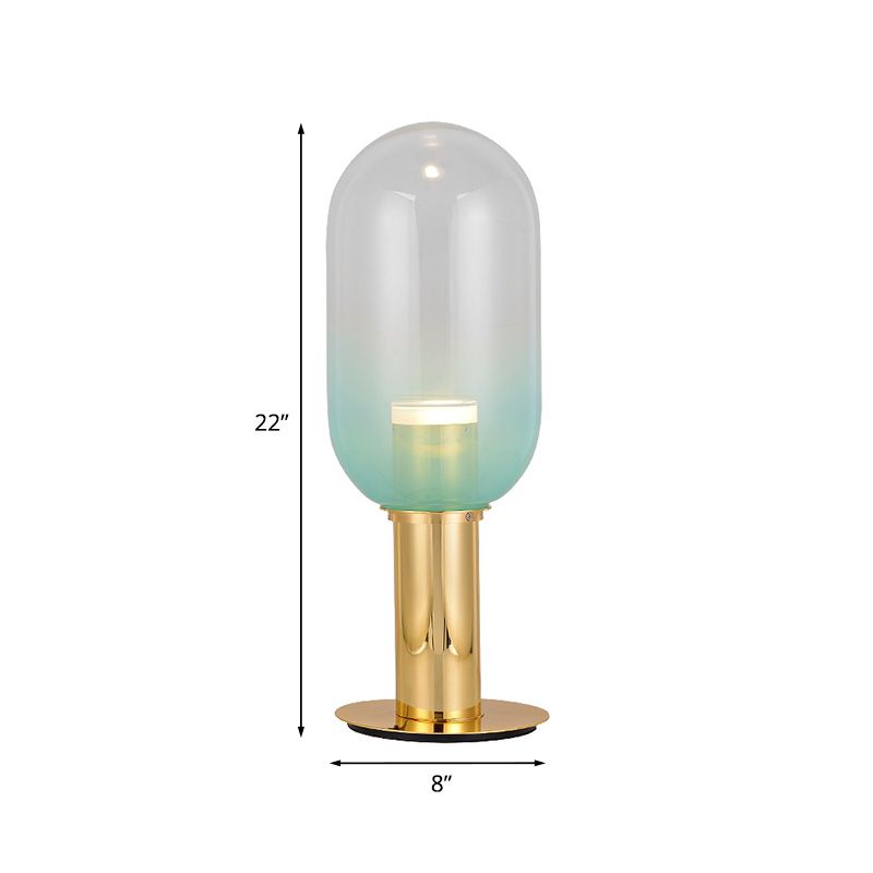 Lampada da notte modernista a LED in vetro verde sfumato con luce da tavolo per camera da letto a capsula in oro