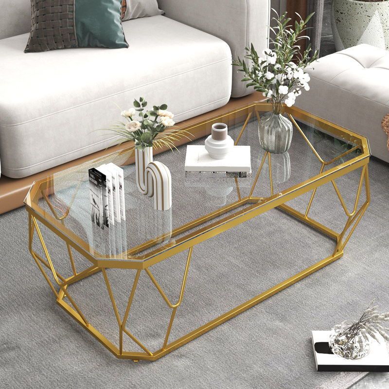 Modern Style Rectangular Glass Table Abstract Base Coffee Table
