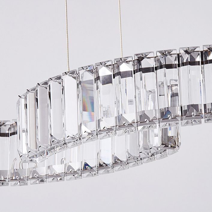 Modern Luxurious LED Island Pendant Lighting Wave Prismatic Optical Crystal Island Ceiling Light for Dining Table