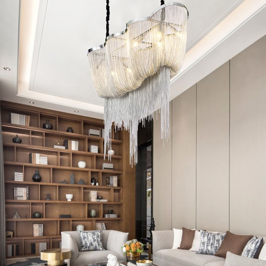 Chrome Postmodern Linear Lighting Fixtures Tassel Aluminum Down Lighting Pendant