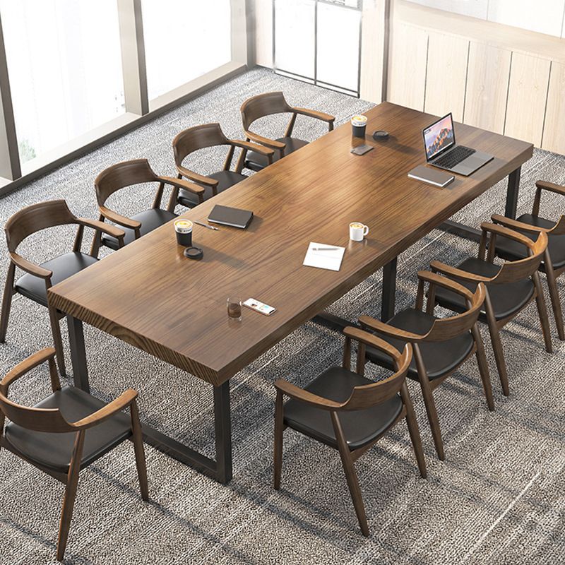 Industrial Solid Wood Dining¬†Room¬†Set with Rectangle Table and Metal Base Dining Table Furniture