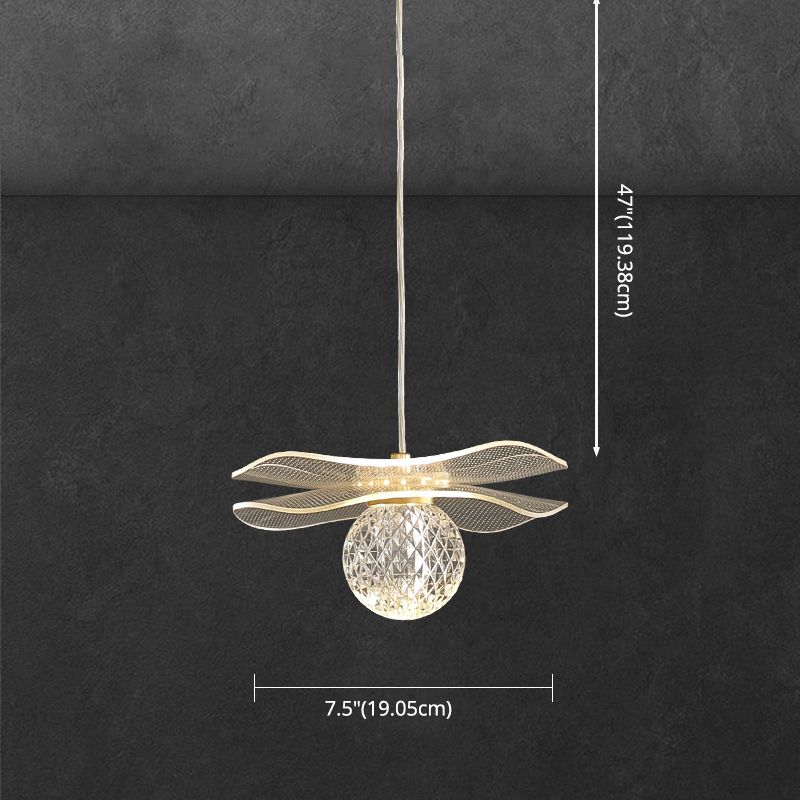 Acrylic Lotus Shaped Suspension Lamp Artistic Minimalist Brass LED Hanging Light for Bedroom