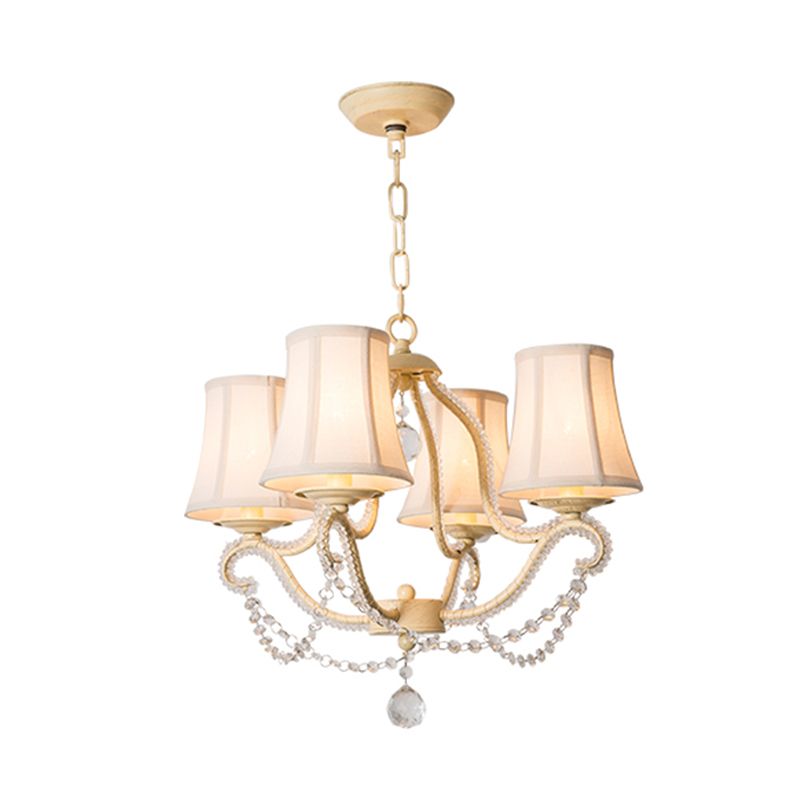 Empire Shade Bedroom Hanging Lightture Traditional Crystal perle 4 têtes d'éclairage de lustre beige avec ombre / avec ombres