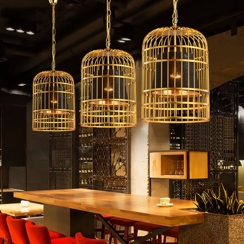 Black/White Bird Cage Ceiling Light Minimalistic Metal 1 Light Dining Room Pendant with Inner Cone Shade, 12"/16"/19.5" Wide