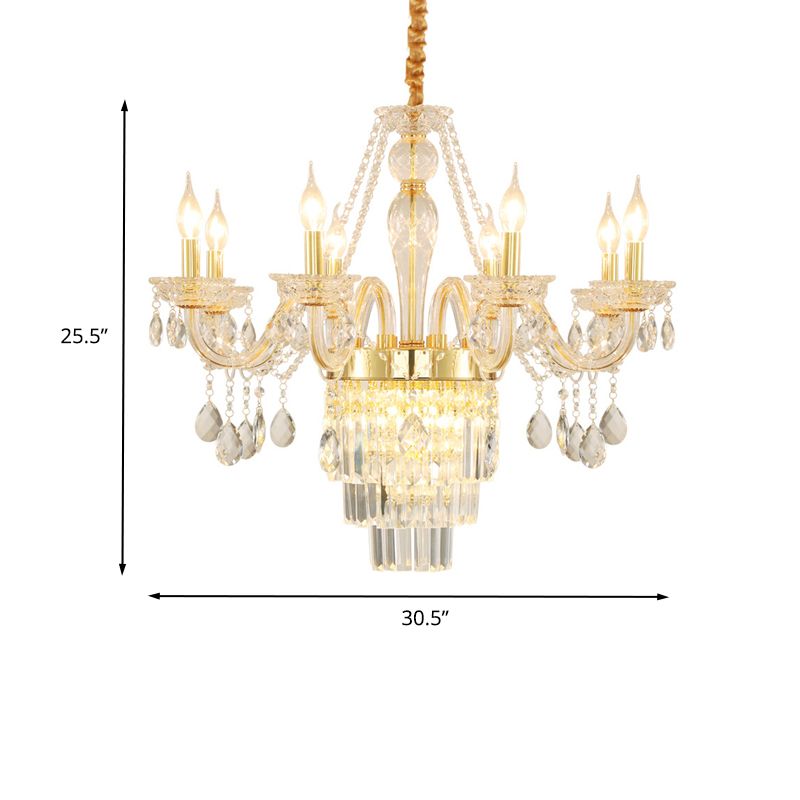 Candle Living Room Chandelier Lighting Traditional Clear Crystal 6 Lights Chrome/Gold Hanging Lamp