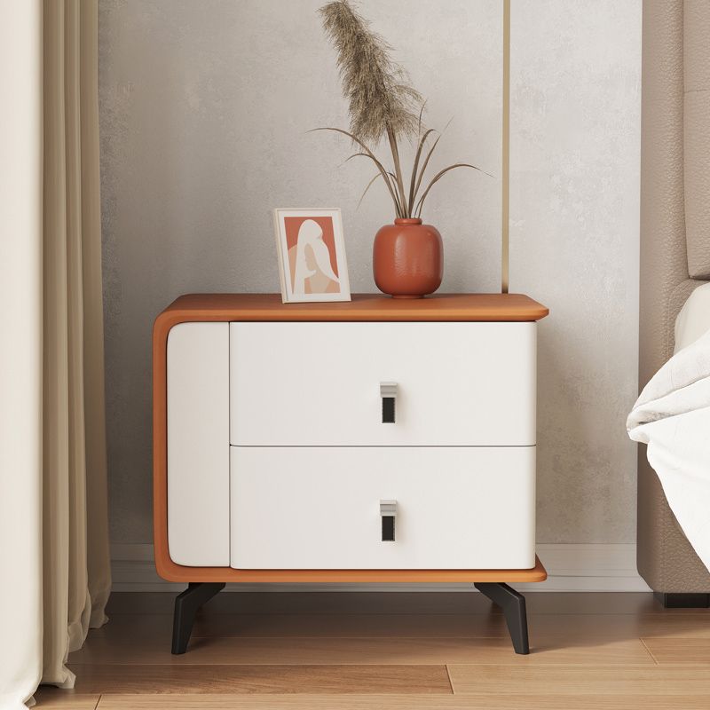 Modern Faux Leather Night Table 19'' Tall 2-Drawer Nightstand with Legs